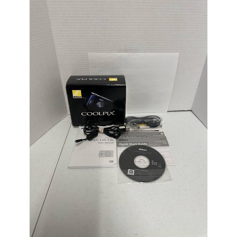 Nikon Coolpix L18 Red Digital Camera Box Cables Quick Start Manuals NO CAMERA
